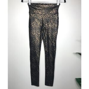 Spanx Womens S Faux Vegan Leather High Waist Black Leopard Leggings Pants